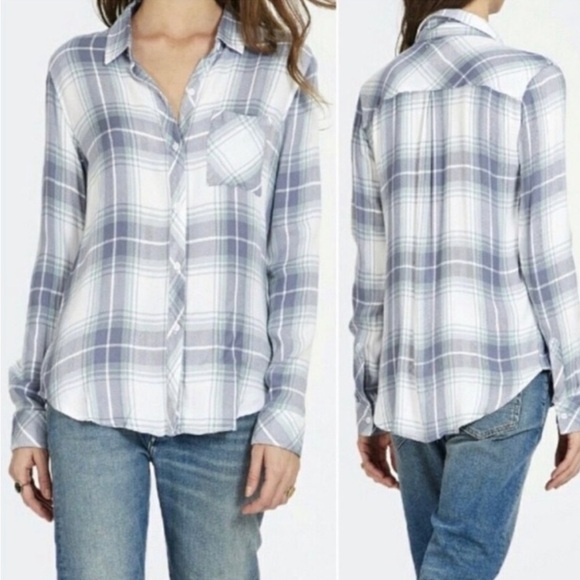 ⭐️ Rails Hunter Shirt Women's Medium Ocean Blue & White Plaid
Button Top - Picture 1 of 12